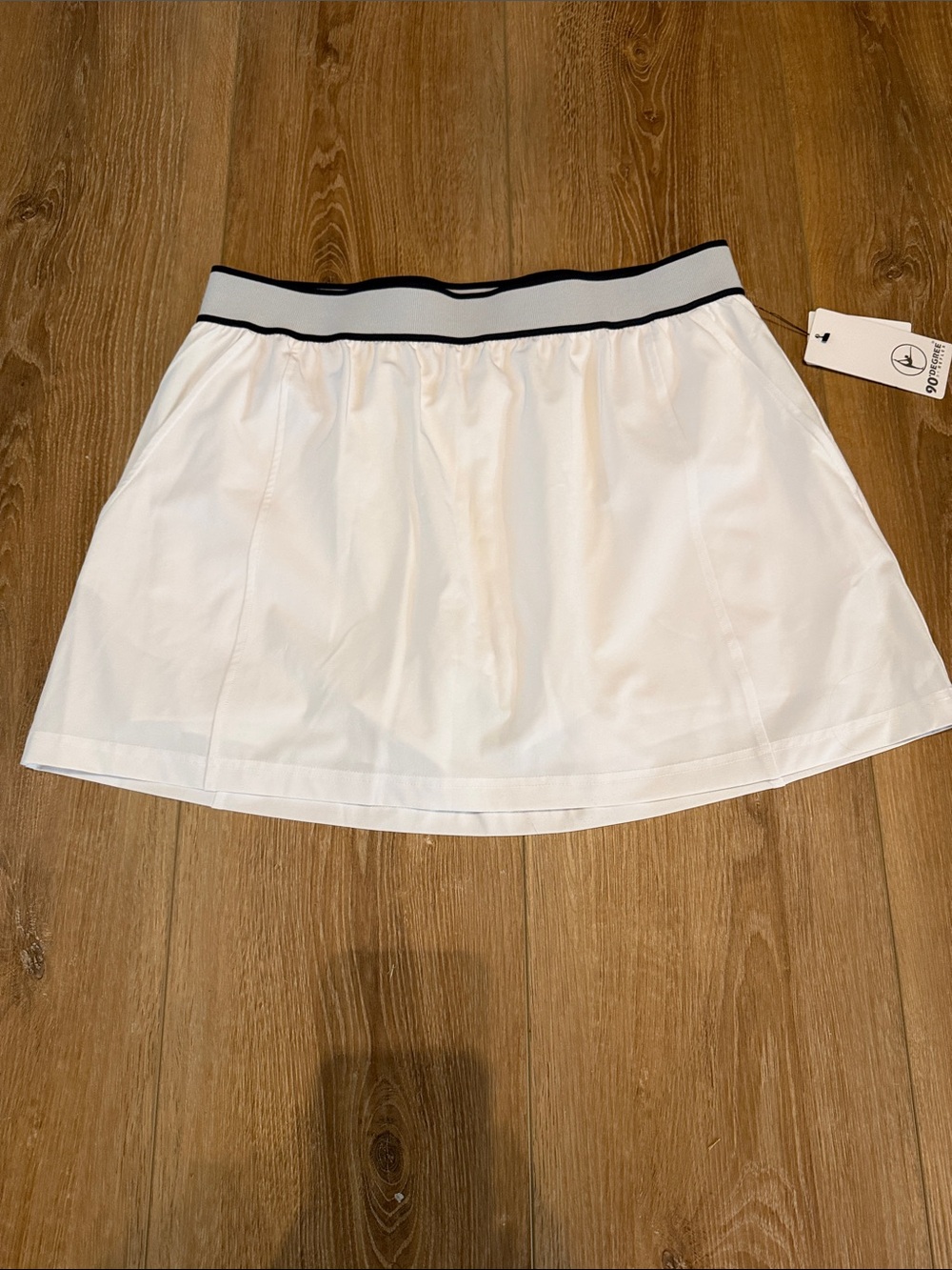 90 Degree By Reflex White Active Mini Skort with Black Trim Waistband